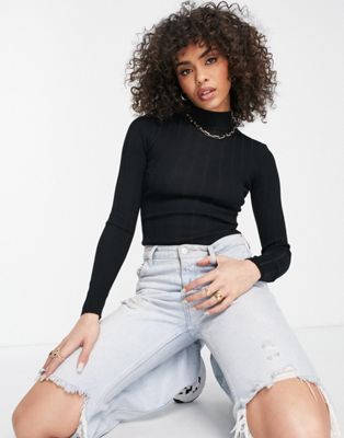 Missguided ribbed high neck bodysuit in black Missguided