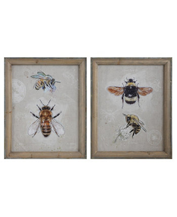 Настенный портрет на холсте в деревянной рамке с изображениями пчел, многоцветный, набор из 2 шт. 3R Studio