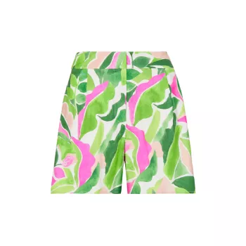 Painted Bloom Linen-Blend Shorts MILLY