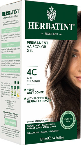 Перманентная краска для волос Herbatint Gel 4C Пепельно-каштановый -- 4 жидких унции Herbatint