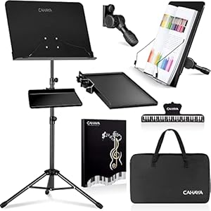 CAHAYA Dual Use Sheet Music Stand with Clamp-on Tray & Desktop Book Stand with Carrying Bag, Sheet Music Folder, Music Stand with Shelf, and Clip for Guitar, Ukulele, Violin Players CY0194+CY0320 CAHAYA