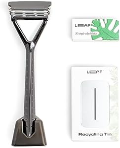 Leaf Shave | The Leaf Razor Set, Chrome - Includes 1x Leaf Razor, 1x Matching Leaf Razor Stand, 1x 50-Pack of Single-Edge Blade Refills, and 1x Razor Blade Bank Leaf Shave