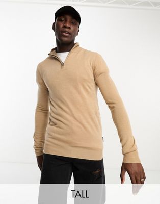 Мягкий на ощупь свитер с полумолнией French Connection Tall светло-коричневого меланжа French Connection