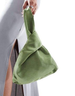 Six Stories Bridesmaid satin pouch bag in moss green - part of a set Six Stories