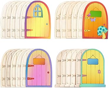 NBEADS 24 Pcs Unpainted Fairy Theme Mini Door Shape Wooden Pieces, 4 Patterns Wood Fairy Garden Door Miniature DIY Craft Embellishments for Christmas Birthday Wedding Party Decoration, Antique White Nbeads