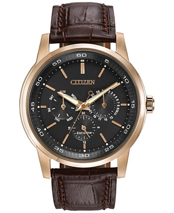 Мужские наручные часы Eco-Drive с черно-коричневым кожаным ремешком 44 мм BU2013-08E Citizen