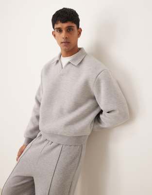 ASOS DESIGN scuba oversized boxy polo sweatshirt in gray ASOS DESIGN