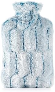 samply Hot Water Bottle - 2L Hot Water Bag with Furry Cover, Light Green Samply