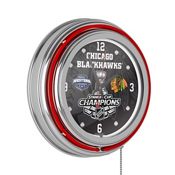 Настенные ретро-неоновые часы Chicago Blackhawks 3 дюйма, аналоговый механизм, 2015 год Trademark Gameroom