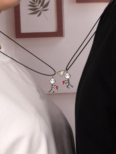 2шт Ожерелье в форме влюблённых с фигурой & с сердечком SHEIN