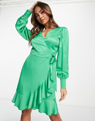 Ярко-зеленое атласное мини-платье с запахом Style Cheat Style Cheat