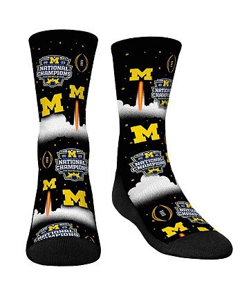 Молодежные носки для мальчиков и девочек, темно-синие носки для всей команды по футболу Michigan Wolverines, плей-офф национальных чемпионов 2023 года Rock 'Em