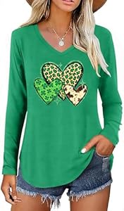 St.Patrick's Day T-Shirt for Women: Green Shamrock Print Shirts Lucky Clover Graphic Long Sleeve Casual Tee Tops Zylkor