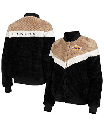 Черная, светло-коричневая женская куртка Los Angeles Lakers Riot Squad Sherpa с застежкой на пуговицах G-III