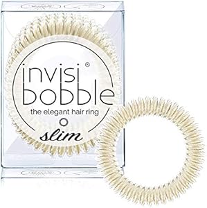 invisibobble SLIM Traceless Spiral Hair Ties - Pack of 3, Stay Gold - Strong Elastic Grip Coil Hair Accessories for Women - No Kink, Non Soaking - Gentle for Girls Teens and Thick Hair Invisibobble