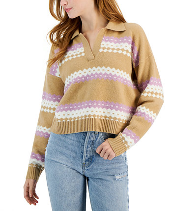 Juniors' Fair Isle Collared Long-Sleeve Sweater Hippie Rose