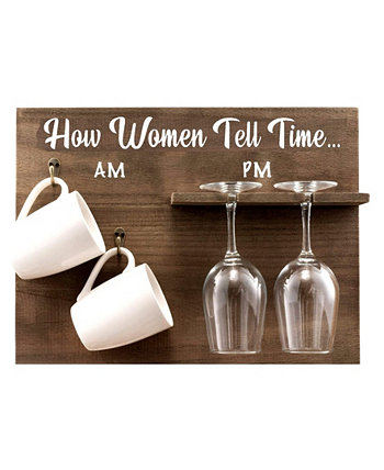 Настенная винная полка How Woman Tell Time с бокалами для вина и кофейными кружками, набор из 5 шт. Bezrat