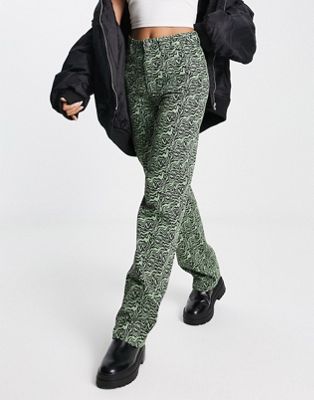 Зеленые твиловые брюки Monki с завитками Monki