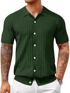 Mens Knit Polo Shirt Short Sleeve Button Down Golf Shirts Causal Ribbed Summer Beach Tops Runcati