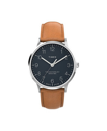 Мужские часы Waterbury с коричневым кожаным ремешком, 40 мм Timex