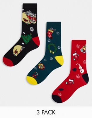 Три пары красных рождественских подарочных носков Jack & Jones Jack & Jones
