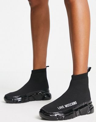 Черные кроссовки-носки с блестящей подошвой на платформе Love Moschino LOVE Moschino