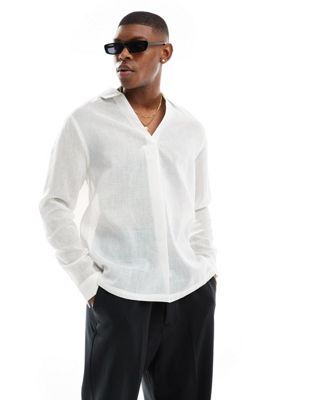 ASOS DESIGN relaxed fit overhead shimmer textured shirt with front pleat in white ASOS DESIGN