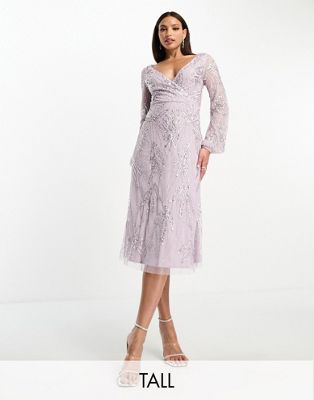 Женское платье средней длины Beauut Tall Bridesmaid украшенное жемчугом и пайетками в цвете сирени Beauut