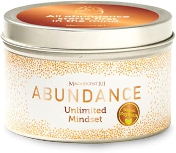 Magnificent 101 Abundance Aromatherapy Candle in 6-oz. Tin Holder: 100% Natural Soy Wax With Lemon, Rosemary & Sandalwood Essential Oils for Meditation, Intention Setting, Energy Cleansing; Great Gift MAGNIFICENT 101