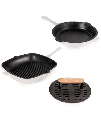 Чугунная сковорода Neo, сковорода-гриль и пресс для стейков с прорезями, набор из 3 шт. BergHOFF