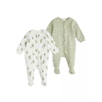Baby Boy's 2-Pack Cactus Print &amp; Daisy Ribbed Footie Set Firsts by Petit Lem