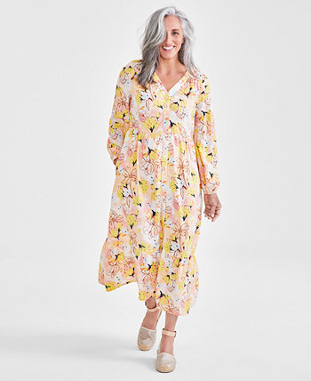Миниатюрное многоярусное платье-миди на пуговицах с цветочным принтом, созданное для Macy's Style & Co