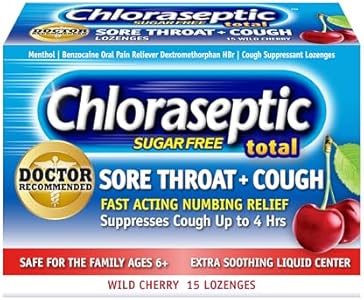 Chloraseptic Total Sore Throat + Cough Lozenges (Пастилки), Wild Cherry, 15 Count, 1 Pack Chloraseptic