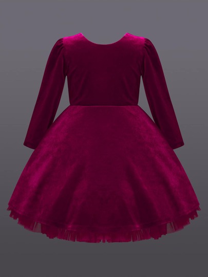 для детей Вечернее платье контрастный сетчатый с узлом сзади из бархата SHEIN