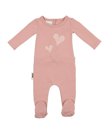 Baby Girls Gingham Hearts Footed Coverall MANIERE