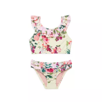 Little Girl's &amp; Girl's 2-Piece Tropical Floral Ruffle Bikini PQ