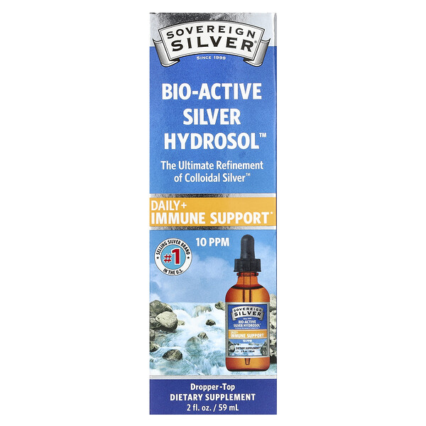Bio-Active Silver Hydrosol Dropper-Top, ежедневная поддержка + поддержка иммунитета, 10 частей на миллион, 2 жидких унции (59 мл) Sovereign Silver