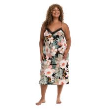 Plus Size Lilac+London Floral Tropical Print Lace Trimmed Midi Nightgown Lilac+London