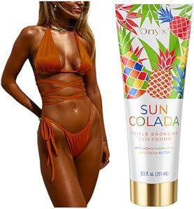 Onyx Suncolada Triple Bronzing Pineapple Sun Tanning Lotion | Tanning Lotion for Indoor and Outdoor | Natural Fruit Extracts for Long Lasting Smooth Moisturizing Hydrating Anti Aging Skin - 8.5 fl oz Onyx