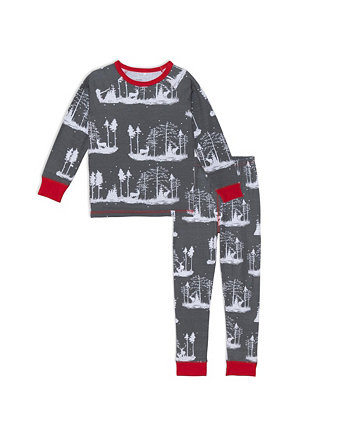 Unisex Organic Cotton Christmas Family Two Piece Printed Pajama Set With Deer And Trees - Toddler Child Deux par Deux