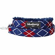 Dog Leash in Scottish Argyle with Soft & Comfortable Sherpa Fleece Handle Blueberry Pet