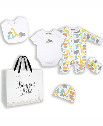 Подарок для новорожденных мальчиков и девочек из зоопарка в сетчатом мешке, набор из 5 предметов Rock-A-Bye Baby Boutique