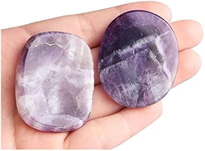 Acxico 2Pcs Natural Amethyst Palm Stone Rock Purple Crystal Healing Reiki Polished Worry Stone Acxico