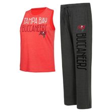 Women's Concepts Sport Black/Red Tampa Bay Buccaneers Muscle Tank Top & Pants Lounge Set Unbranded