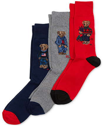 Мужские 3-комп. Набор носков Holiday Variety Bears Crew в подарочной упаковке Ralph Lauren