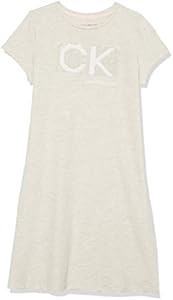 Calvin Klein Girls' Short Sleeve T-Shirt Dress, Pullover Style with Crew-Neck Neckline, Logo Detailing Calvin Klein