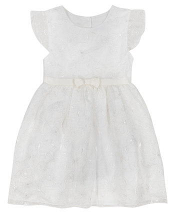 Baby Girls White Embroidered Flutter Sleeve Fit-and-Flare Dress Blueberi Boulevard