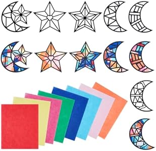 PLIGREAT 12 Pcs Animals Shapes Templates Glass Effect Paper Sets, DIY Suncatchers Crafts Kit for Daycare Nursery Shcool Project Artwork Class Supplies Children's Party Favors Window Decor PLIGREAT