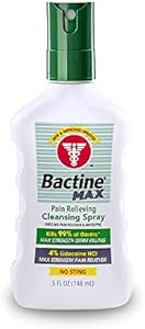 Bactine MAX Pain Relieving Antiseptic Spray with Lidocaine, First Aid Pain + Itch Relief, No-Sting, Kills 99% of Germs*, 5oz Bactine MAX