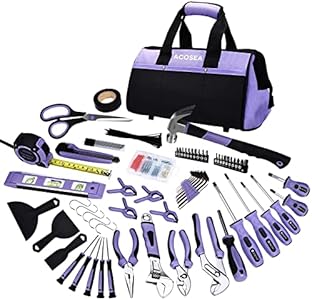 Purple Tool Set,223-Piece Tool Sets for Women,Tool Kit with 13-Inch Wide Mouth Open Purple Tool Bag,The Basic Tool Set is Perfect for Home Maintenance (PURPLE) Acosea